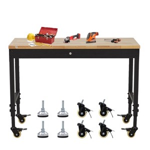 Workbench Adjustable Height 48" x 24" Worktable, Heavy Duty Rubber Wood Top Workbench with Drawer Storage Pegboard, 2000LBS Load Capacity,Tool Storage - 1 of 4