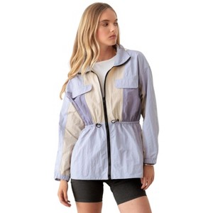 Slickblue Women's Color Block Wind Breaker Jacket, Collared, Drawstring Waist, Zip Front, Size XS-L, Lavender-Cream - 1 of 4