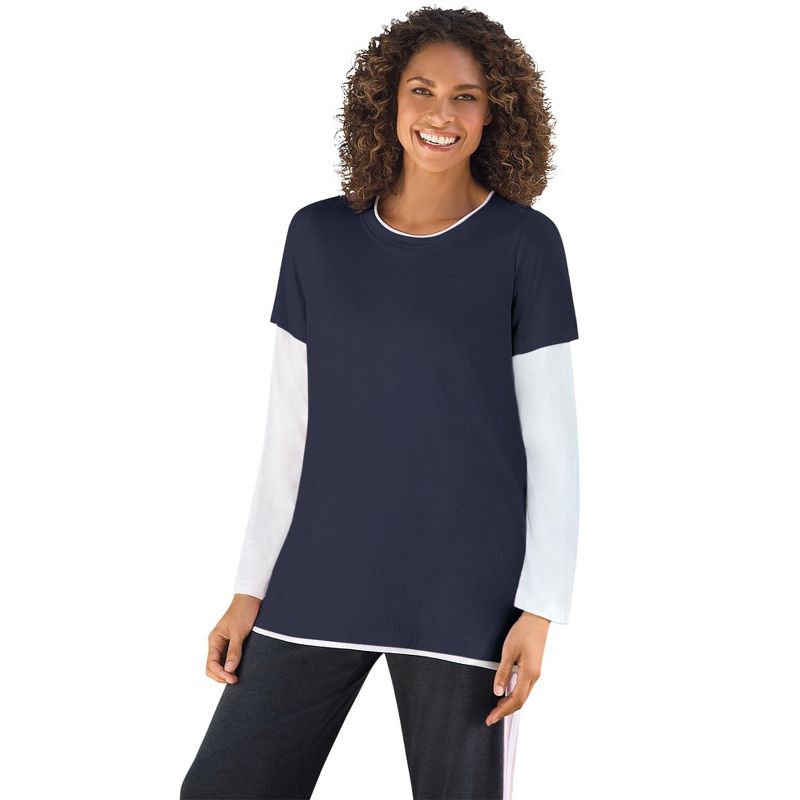 Woman Within Women's Plus Size Layered-Look Crewneck Tee, 1 of 3