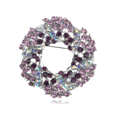 Anna-Kaci Silvery Tone Crystal Rhinestone Floral Wreath Fashion Brooch Pin