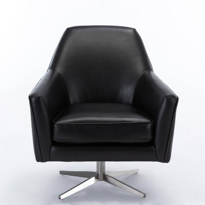 Phoenix Black Leather Gel Modern Swivel Barrel Accent Chair