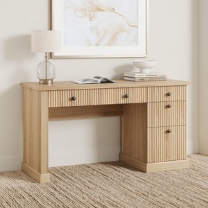 Garvee Fluted Home Office Desk Storage, 54" Modern Executive Desk with Charging Station, Wooden Computer Desk with File Drawers for Study - 1 of 4