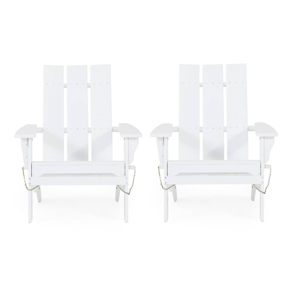 Photos - Garden Furniture 2pk Zuma Outdoor Acacia Wood Foldable Adirondack Chairs White - Christopher Knight Home: Rustic Design, Water-Resistant, Eas