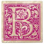 Christmas by Krebs 4pc Ivory and Tutti Frutti Pink Alphabet "B" Square Monogram Coasters 4"