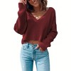 Zeagoo Women Long Sleeve Tops Waffle Knit Shirts Fashion Cropped Top Casual V Neck T Shirts - 2 of 3