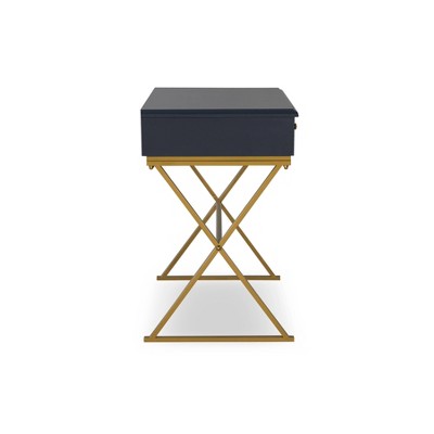 Blue and Gold Matte Campaign Desk with X-Styled Legs