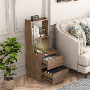 ACEPANO 41.1 in. H Modern Smart Wooden Nightstand with Bookshelf & Storage Cabinet-Wood - 1 of 4