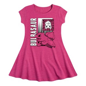 Girls' - Pokémon - Bulbasaur Anime Battle- Youth Girls Fit And Flare Dress Fit & Flair Cap Sleeve Dress - 1 of 3