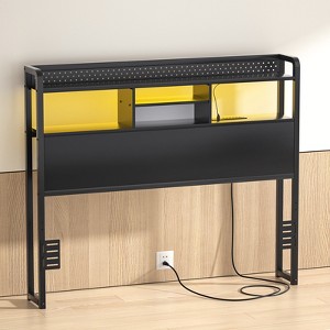 Aheaplus Storage Headboard with Led Lights & Charging Station - 1 of 4