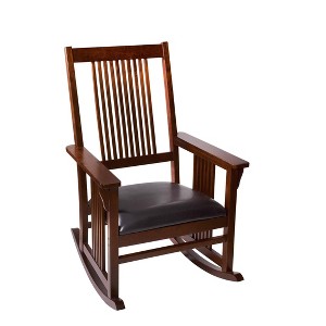 Gift Mark Mission Style Adult Rocking Chair with Brown Faux Leather Seat - 1 of 4