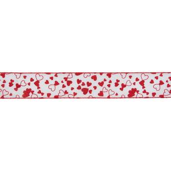 Northlight White and Red Glittered Hearts Valentine's Day Wired Craft Ribbon 2.5" x 10 Yards
