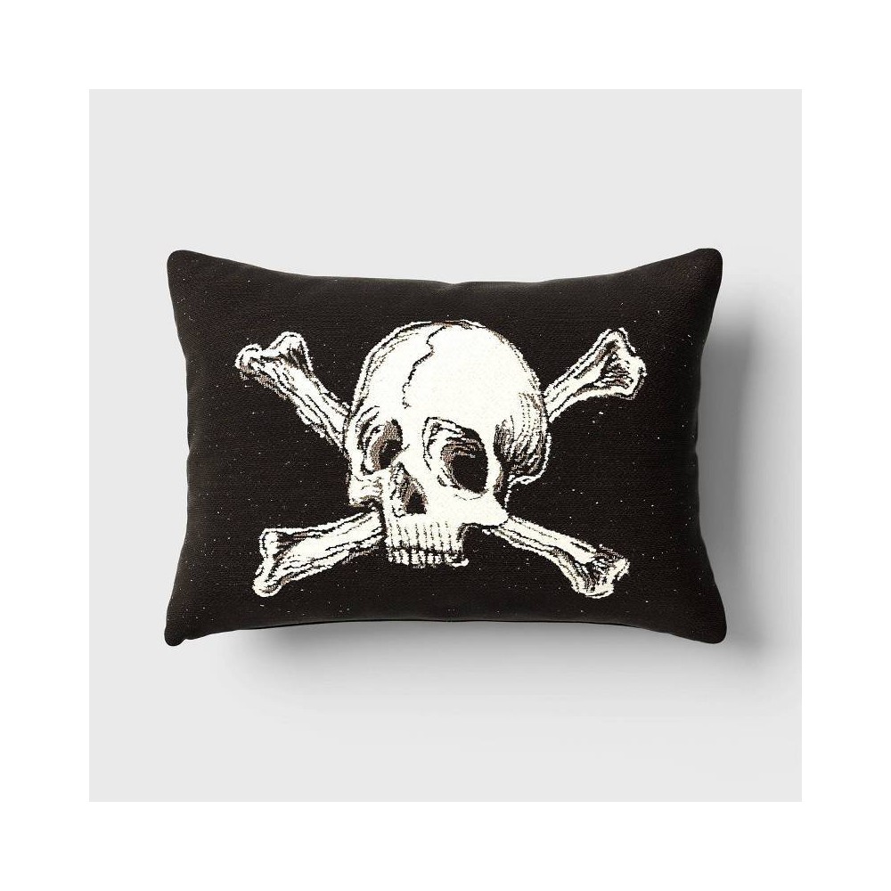 Oversize Skull and Crossbones Woven Cotton Lumbar Halloween Throw Pillow Black - Threshold™