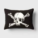 Oversize Skull and Crossbones Woven Cotton Lumbar Halloween Throw Pillow Black - Threshold™