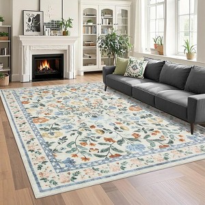 Coucheta Washable Area Rug - Non-Slip Vintage Floral Low Pile Soft Living Room Carpet, Machine Washable Farmhouse Rug for Bedroom - 1 of 4