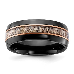 Black Bow Jewelry 8mm Black Zirconium, Rose Tone & Tan Antler Inlay Standard Fit Band - 1 of 4