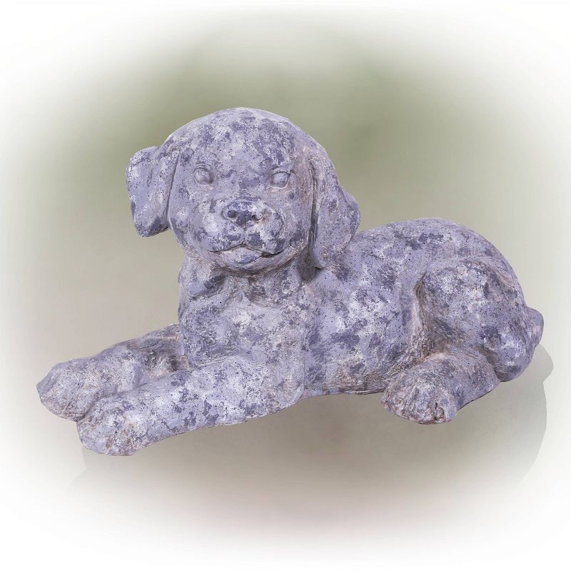 10&#34; x 9&#34; Indoor/Outdoor Laying Puppy Magnesium Oxide Garden Statue Gray - Alpine Corporation, 1 of 6