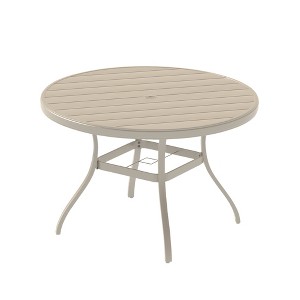 Gulches Outdoor Round Patio Dining Table for 4-6, All Weather Metal with Umbrella Hole, Sandstone Color, 40.6"x40.6"x28.35" - 1 of 4