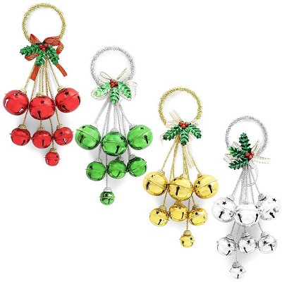 Farmlyn Creek 4 Pack Jingle Bells for Door Knob, Christmas Decorations, 11.7 in