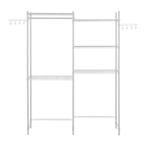 VEVOR Over Washer and Dryer Storage Shelves, 5 Tiers Laundry Room Drying Rack with Hanger Rod and Hooks, Two Rows Adjustable Washer Shelves, White - 1 of 4