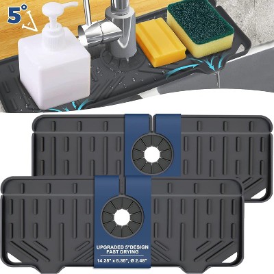 Silicone Faucet Drip Catcher Mat - Sink Soap Sponge Holder, Drying Splash Guard for Kitchen Bathroom