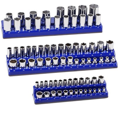 VEVOR Magnetic Socket Organizer Set, 3PCS Magnetic Socket Holder, 1/4'', 3/8'' & 1/2'' Metric Socket Trays with Clear Labels