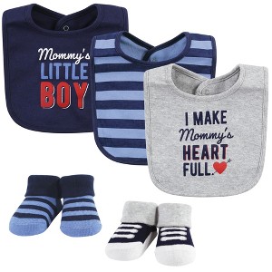Hudson Baby Infant Boys Cotton Bib and Sock Set, Mommys Little Boys, 0-9 Months - 1 of 4