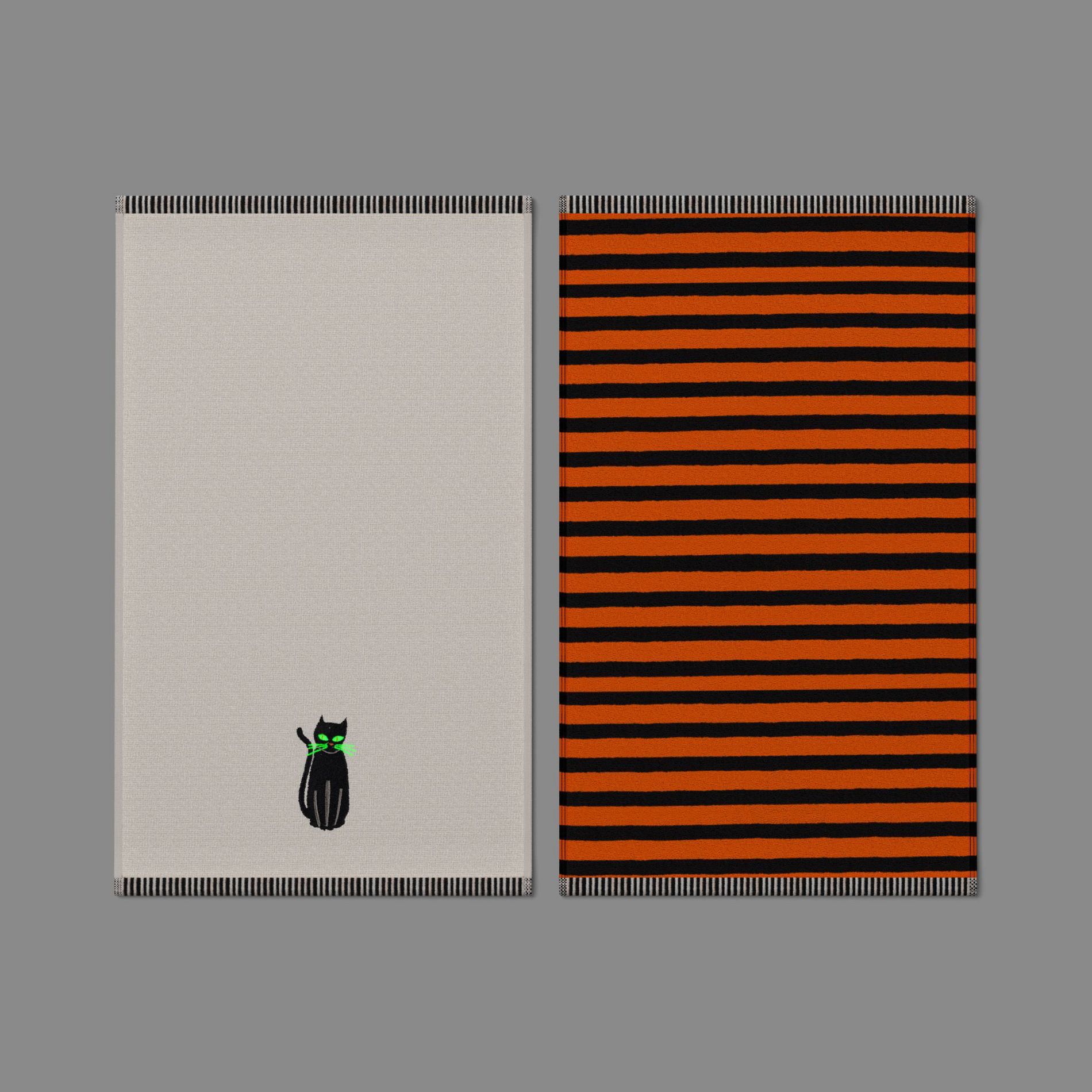 2pk Halloween Glow in the Dark Black Cat and Black/Orange Stripe Hand Towels - Hyde and EEK! Boutique™