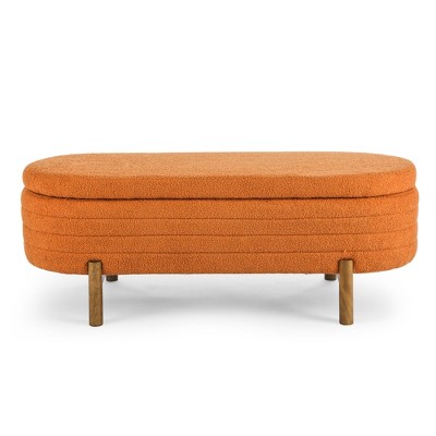 FURNIinspire Ottomans And Benches Elegant Ottoman Oval Storage Bench With Rubber Wood Legs, Covered With Foam Material, Orange, 46.06"*17.72"*16.34"