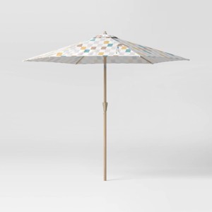 9' Round Outdoor Patio Market Umbrella with Faux Wood Pole - Threshold™ - 1 of 4