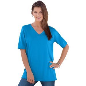 Roaman's Women's Plus Size Ultimate V Neck Tee - 1 of 4