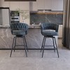 26" Suede Woven Bar Stool Set of 2, 360¡ã Swivel Counter Stools with Back, Armrest, Footrest, Metal Legs - 2 of 4