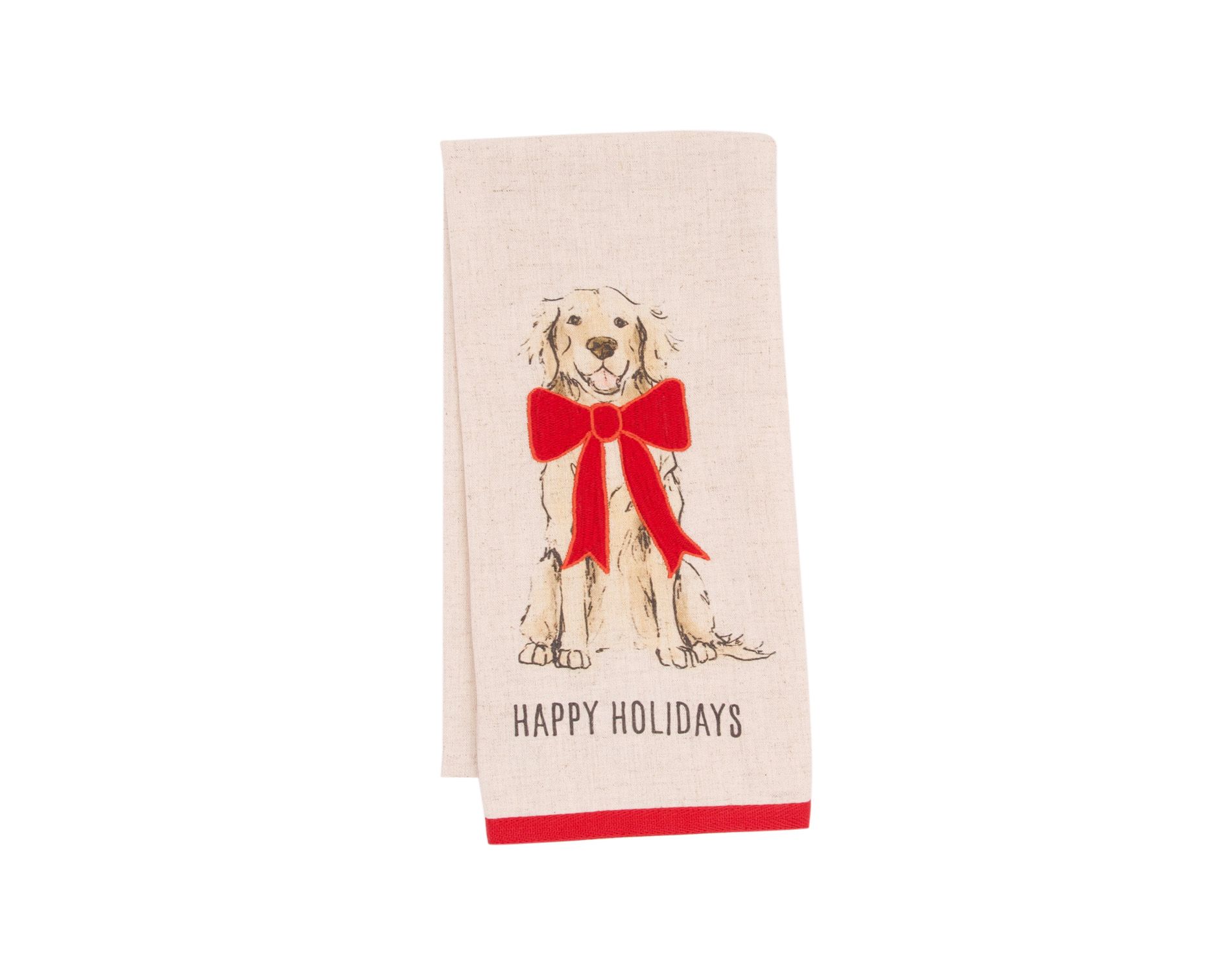 carol & frank Red Bow Golden Retriever Dog 100% Cotton Christmas Dishtowel