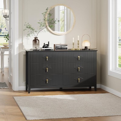 Fluted Dresser 54 Inch Wide, 6-Drawer Wood Dresser for Bedroom, Modern Chest of Drawers, Storage Organizer Cabinet for Living Room, Hallway