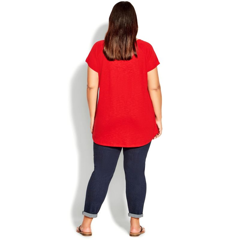 Women's Plus Size 3 Bar V-Neck Top - salsa red | AVENUE, 4 of 7