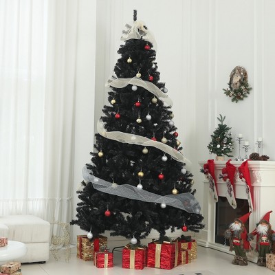 FURNIinspire Artificial Trees Tall Christmas Tree, Unlit Christmas Tree With 2132 Branch Tips, Auto Open, Steel Base, Black, 57.1"*57.1"*106.3"