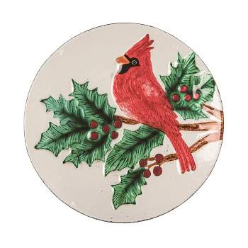 Transpac Glass 9.84 in. Multicolor Christmas Bright Cardinal Platter