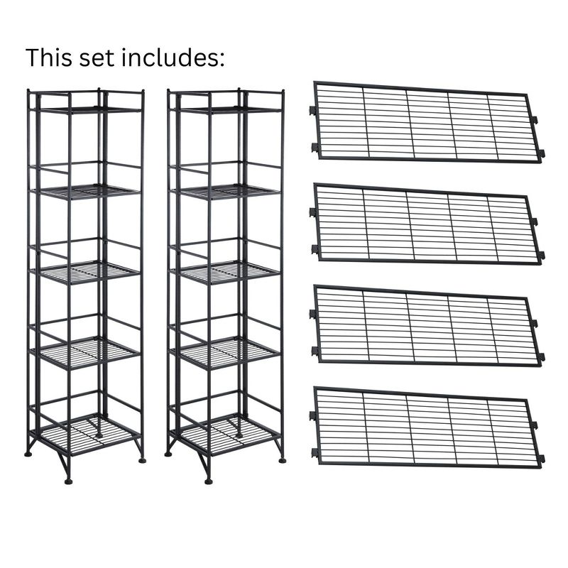  57.5" Extra Storage 5 Tier Folding Metal Shelves with Set of 4 Deluxe Extension Shelves - Breighton Home, 5 of 9