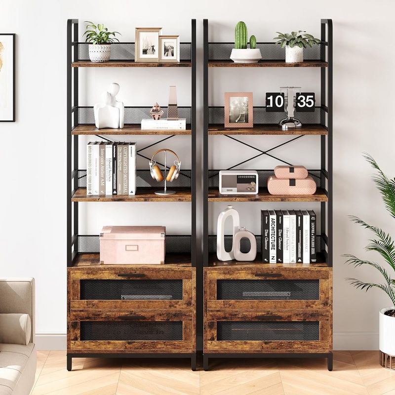 Bookshelf with Drawers Industrial Bookcase with 4 Tiers Bookshelves 70.87" in, 5 of 6