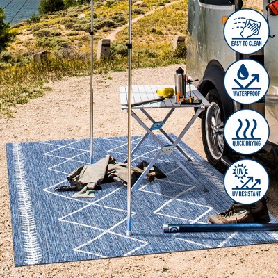 Handmade Blue/Ivory Synthetic Trellis 4' x 6' Rug