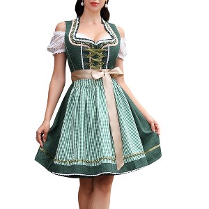 Clearlove Women’S Dirndl Dress – 3‑Piece German Festival Costume with Zip-Up Square Neck & Floral Embroidery - 1 of 4