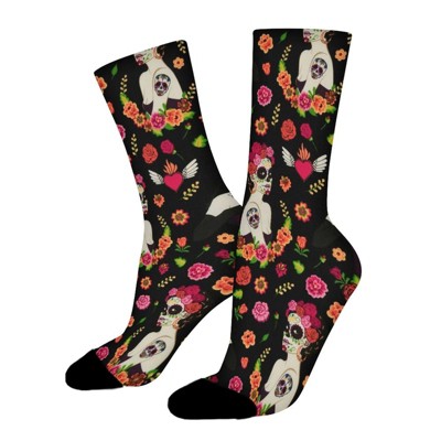 Sugar Skull Girl Women Printed Crew Socks Funny Funky Socks Soft Polyester Novelty Gifts for Artists Men