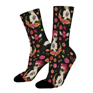 Sugar Skull Girl Women Printed Crew Socks Funny Funky Socks Soft Polyester Novelty Gifts for Artists Men - 1 of 1