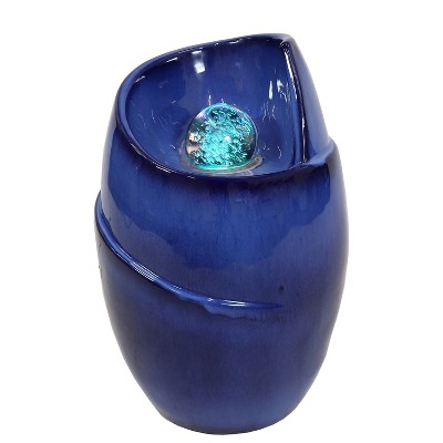 Sunnydaze Abstract Wave Ceramic Outdoor Water Fountain with LED Lights, Blue