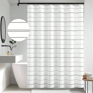 Black and White Casual Striped Shower Curtain Modern Minimalist Pinstripe Waterproof Fabric Bathroom with Weighted Hem - 1 of 4