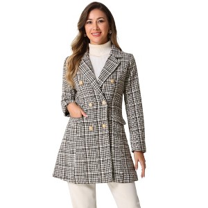INSPIRE CHIC Women's Notched Lapel Collar Coat Elegant Double-Breasted Plaid Tweed Blazer Outerwear - 1 of 4