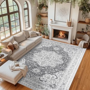 Acekool Washable Area Rug, Non-Slip Vintage Floral Carpet, Retro Machine Washable Floor Mat for Living Room, Bedroom, Entryway - 1 of 4