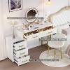 VYNXARIA Velvet Upholstered Vanity Set with Chair - Makeup Table with 5 Large Drawers & Adjustable Storage, Marble-Look Top, Beige - 4 of 4