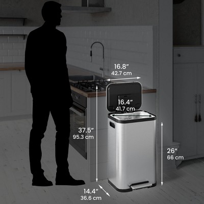 Fingerprint Resistant Brushed Silver Stainless Steel 13 Gallon Trash Can