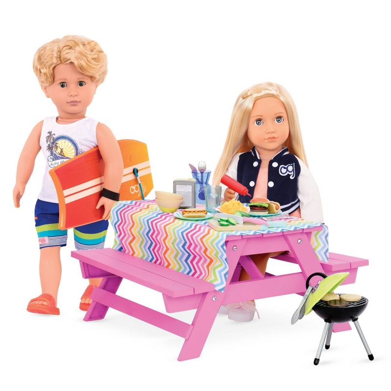 Our Generation Picnic Table Set with Play Food Accessories for 18&#34; Dolls - Pink, 5 of 10