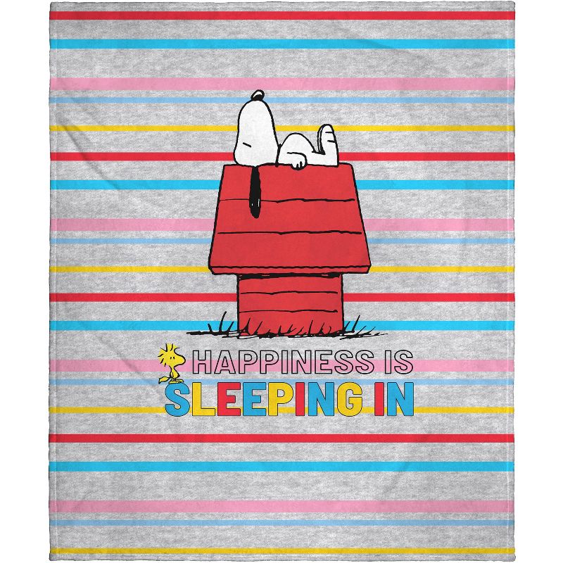 Peanuts Snoopy and Woodstock Happiness Is Sleeping In Silk Touch Throw Blanket Multicoloured, 1 of 4